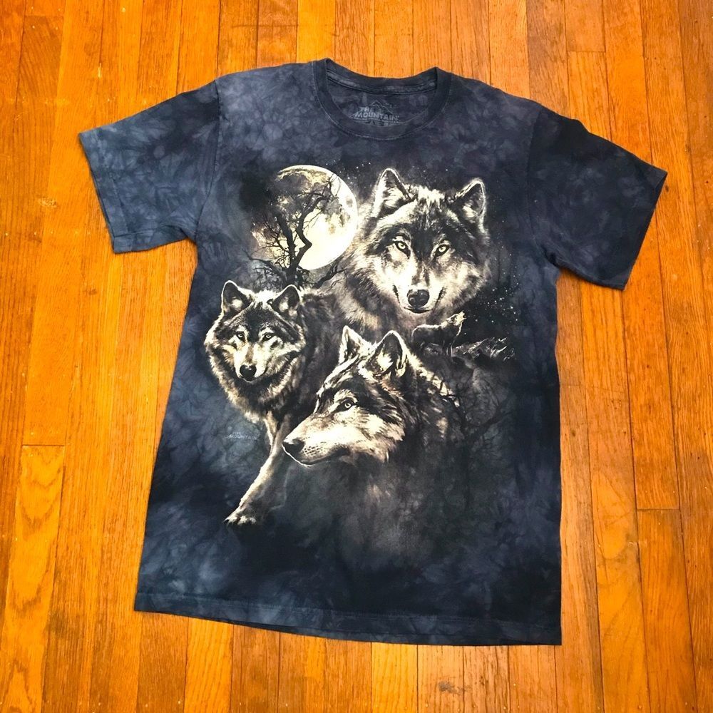 Y2K VINTAGE Wolf Screen Printed Tie Dyed T-shirt S